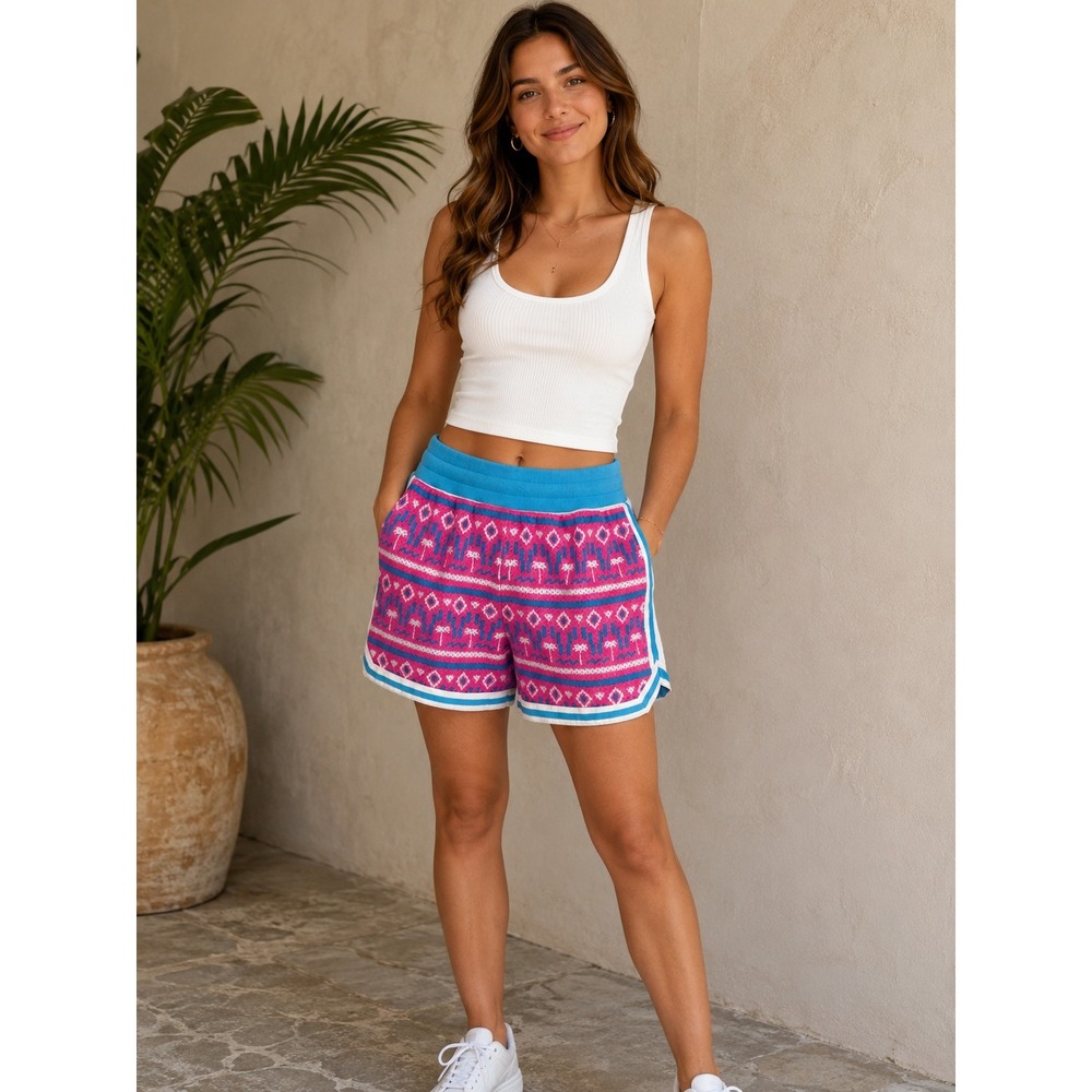 Chubbies Pink Blue Palm Tree Mesh Athletic Shorts Retro  Tropical‎ Print L